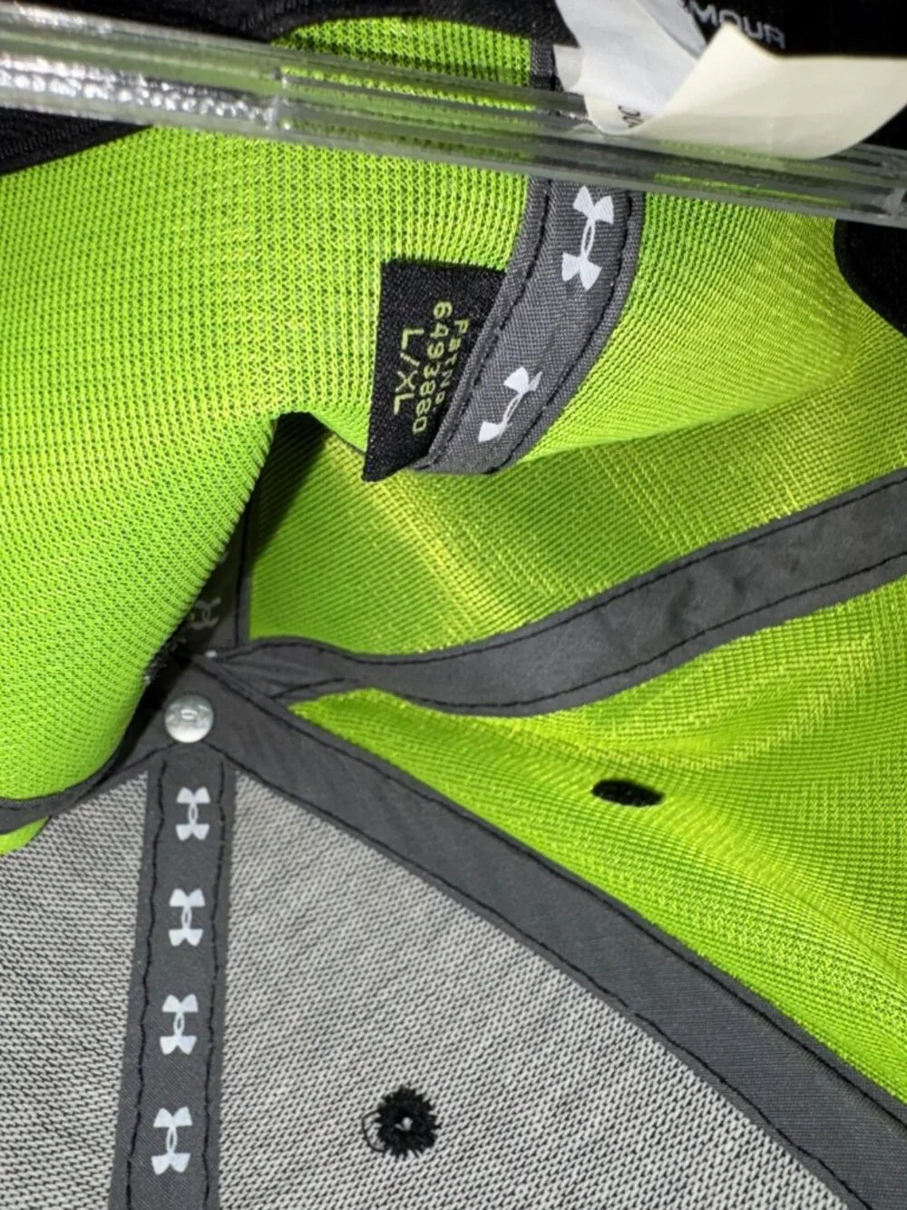 Under Armour HeatGear Stretch Fit Hat Cap Black Neon Green LG XL Golf Running